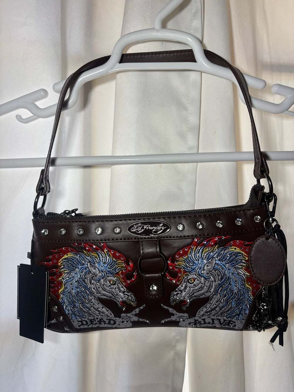 Ed Hardy Electric Sky Stallion Dead or Alive Shoulder Bag Brown